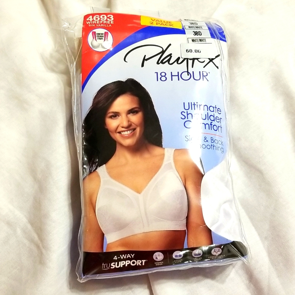 NwT Playtex 38D value 2 pack white white bra us4693 ultimate shoulder comfort
